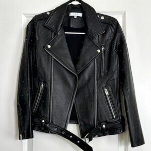 Women's IRO Jamiaspe Black Studded Belted Lamb Leather Jacket Size 38 (US 6)
